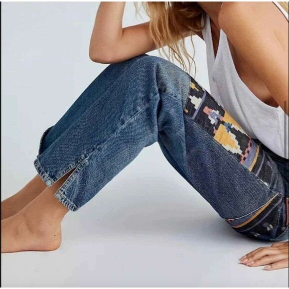Free People Rocky Mountain Patchwork Jeans Sz 24 USA Made Embroidered Boho $148 - Picture 3 of 14